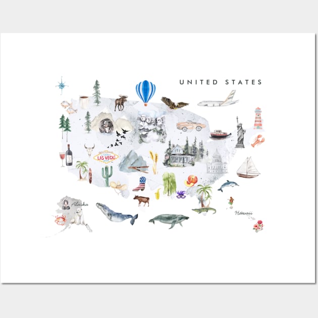 Illustrated Map of the United States Wall Art by crazycanonmom